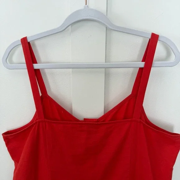 New Loft Red Flounce Dress Red Button Down Sleeveless Ruffle Cotton XL NWT - Picture 8 of 13